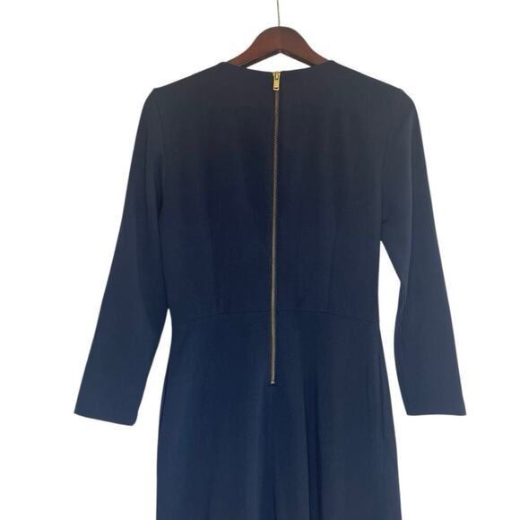 & Other Stories Box Pleat Navy Sheath Dress Exposed Zipper Size 6 Long Sleeve - Picture 5 of 7